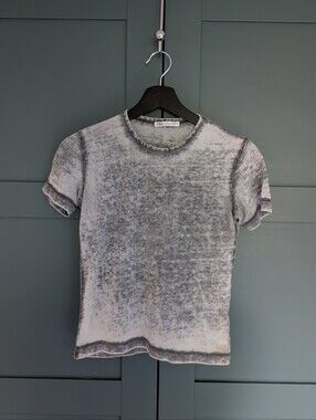Zara Acid Wash Distressed Grey Fitted T-Shirt | Size S (Fits XS)
